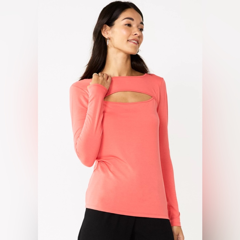 Nine West Fitted Long Sleeve Cutout Top
